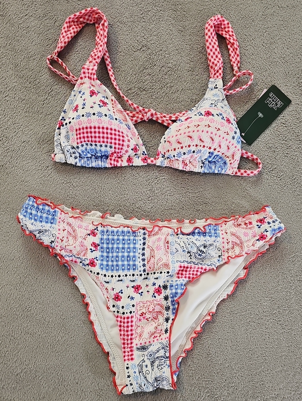 Wild Fable Women's M Pink & Blue Patchwork Bikini Set